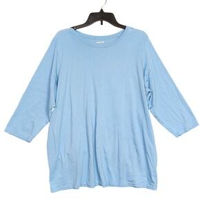 Lands' End Women's Cotton Tunic Blue 1X Relaxed Jersey Fabric‎ 3/4 Sleeve